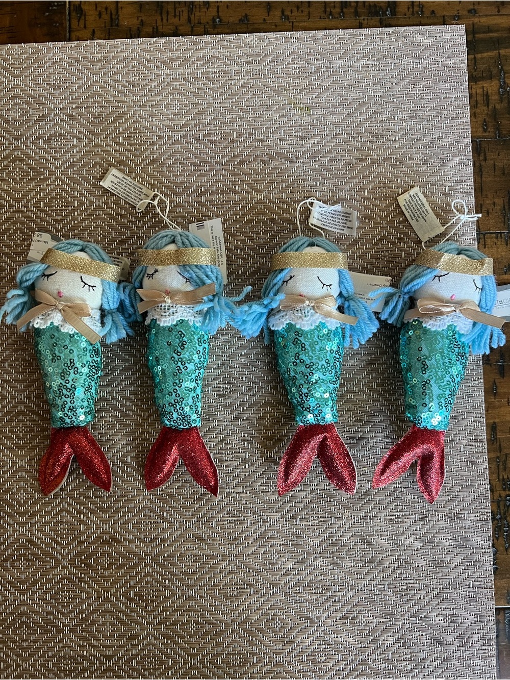 Vintage Set of 4 Mermaid Poly Christmas Ornaments